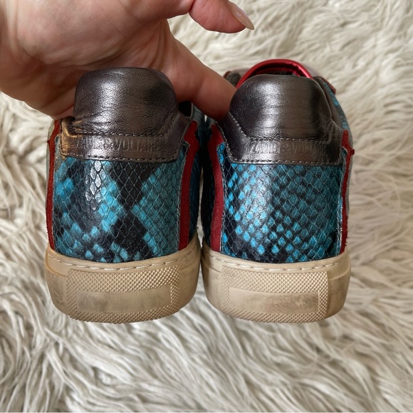 Zadig & Voltaire Zv1747 Nash Tone Snake Embossed Suede Red Leather Sneakers 39 - Picture 8 of 13